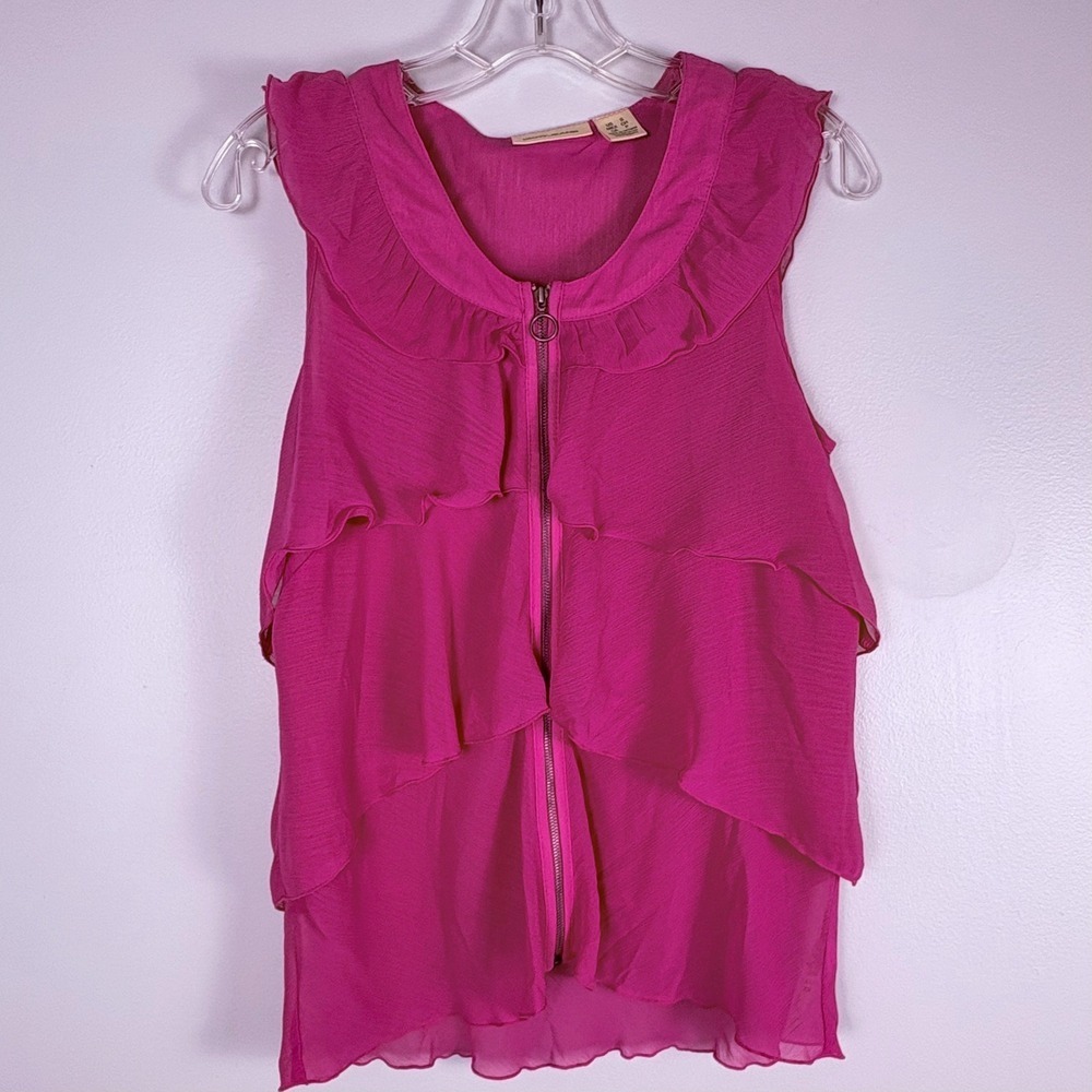 DKNY Size S Pink Sleeveless‎ Ruffle Zip Front Top Y2K Fairy Coquette